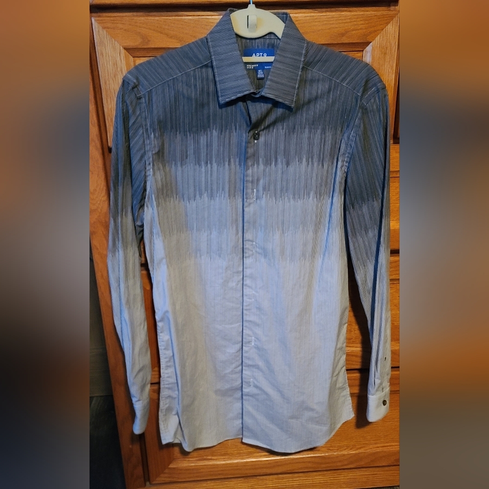 Apt 9 Premier Flex Slim Fit Shirt Pinstripped Black Gradient Design